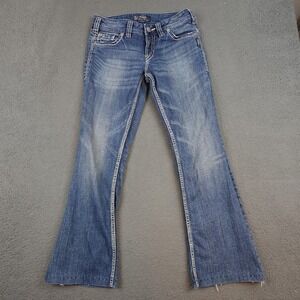 Silver Jeans Suki Surplus Jeans Womens 30x28 Blue Bootcut Distressed Raw Hem